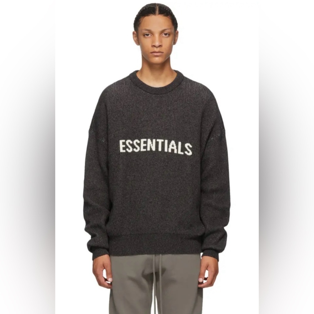 Mens Essentials FOG Fear of God Jacquard Knit Cotton Crewneck Sweater - Picture 9 of 10